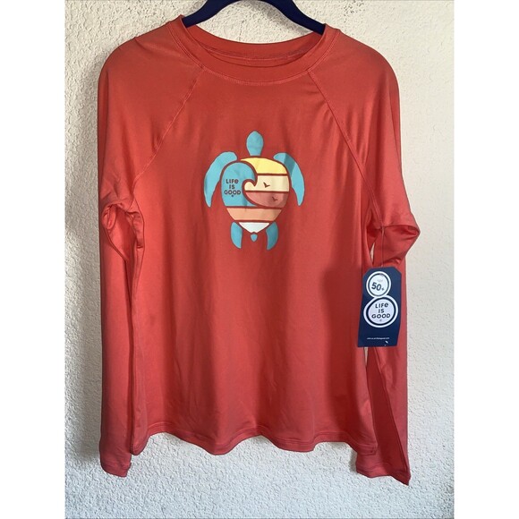 New Life Is Good Sun Shirt Long Sleeve UPF 50+ Beach CORAL TURTLE Rash Guard M - Picture 1 of 8